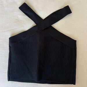Sincerely Jules Black Ribbed Cross-Back Crop Top